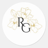 Wit | Bloemmonogram bruiloft Ronde Sticker (Voorkant)