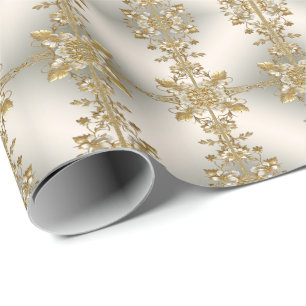 Wit bloemmotief gouden sierlijke inpakpapier