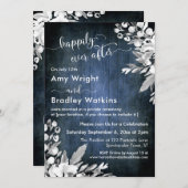 Wit bloemschilderwerk Blauw Gelukkig tot in lengte Kaart (Voorkant / Achterkant)