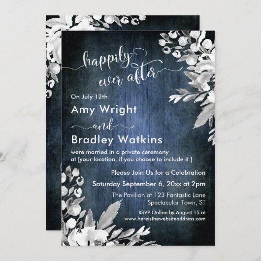 Wit bloemschilderwerk Blauw Gelukkig tot in lengte Kaart (Voorkant / Achterkant)