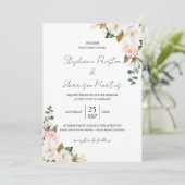 Wit & Blush Magnolia Bloemen Bruiloft QR Code Kaart (Staand voorkant)