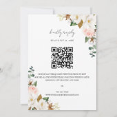 Wit & Blush Magnolia Bloemen Bruiloft QR Code Kaart (Achterkant)