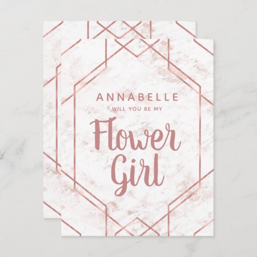 Wit Blush Marmer Roos Goud Bloemenmeisje Voorstel Kaart (Voorkant / Achterkant)