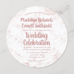 Wit & Blush Marmer Roze Gouden Trouw Uitnodiging