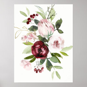  Wit Blush Roze Bourgogne Protea Bloemen Poster
