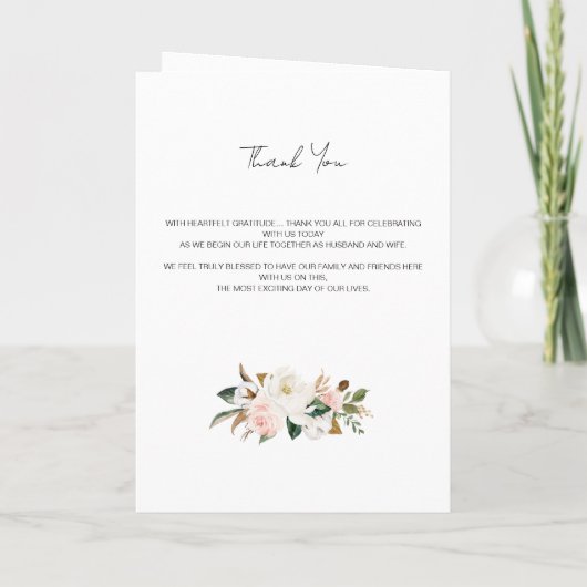 Wit & Blush Roze Magnolia Bloemen Bruiloft Gevouwe Programma (Achterkant)