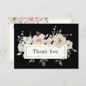 Wit Blush Rozen Goud Lijst op Zwart Bruiloft Bedankkaart (Voorkant / Achterkant)