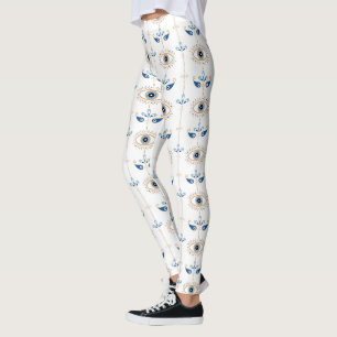 Wit bohemien retro oog patroon leggings
