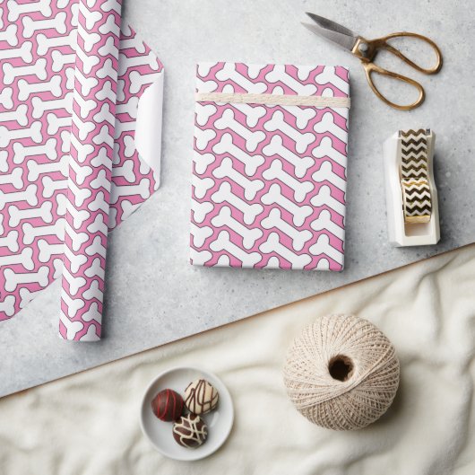 Wit bot patroon op roze Custom Cadeaupapier (Crafts)