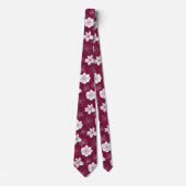 Wit & Bourgondische Grafische Bloempatroon Stropdas (Voorkant)