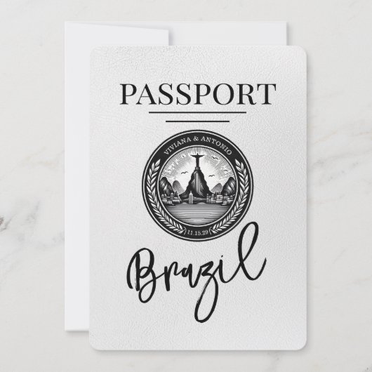 Wit Brazilië Paspoort bruiloft uitnodiging (Achterkant)