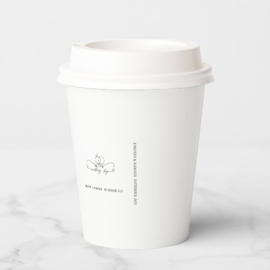 Wit Bruiloft Monogram Eenvoudig Elegant Minimalist Papieren Bekers (Achterkant)