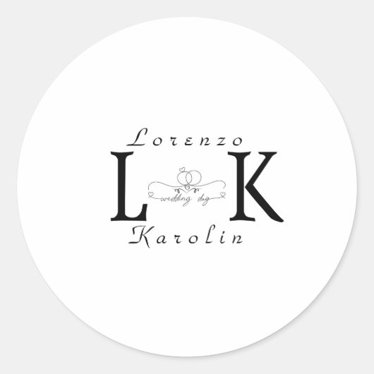 Wit Bruiloft Monogram Eenvoudig Elegant Minimalist Ronde Sticker (Voorkant)