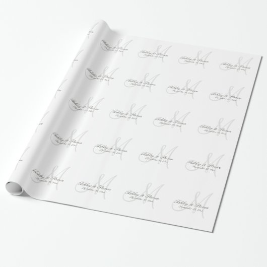 Wit Bruiloft Monogram Wrapping Papier (Uitgerold)