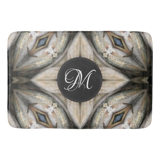Wit Bruin Blauw Diamant Monogram Ontwerp Badmat (Voorkant)