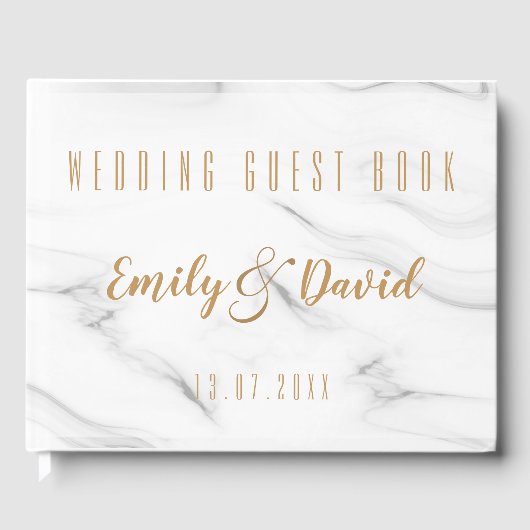 Wit Bruin Marmer Elegant Wedding Keepsake Gastenboek (Voorkant)