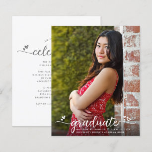 Wit Budget Foto Afstuderen Grijs Script Invite