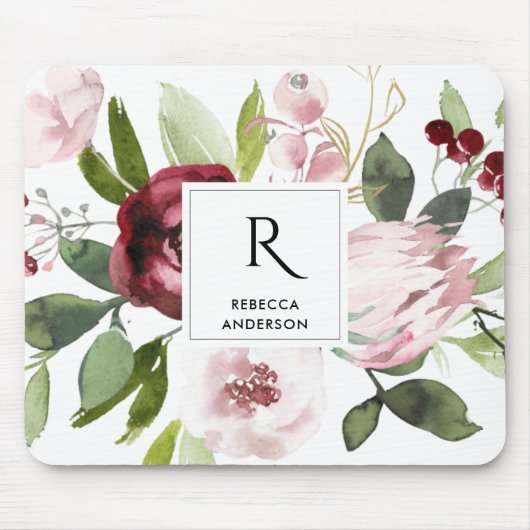 WIT-BURGUNDY PROTEA FLORAL MUISMAT (Voorkant)