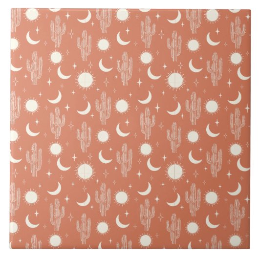 Wit Cactus Patroon Tegeltje (Voorkant)