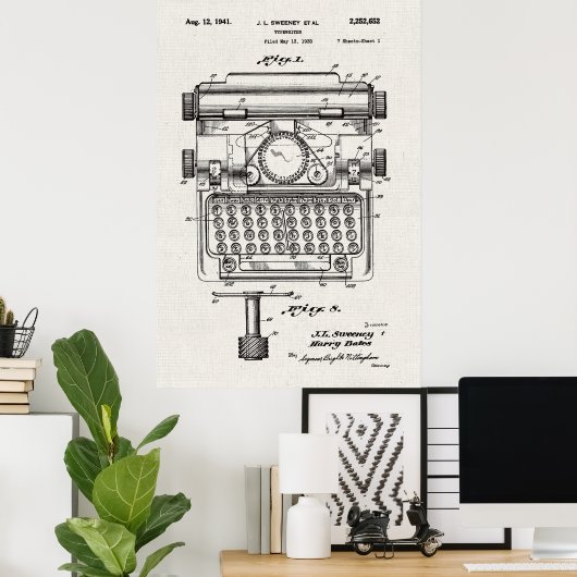 Wit canvas | Typemachinepatent Poster (Thuiskantoor)
