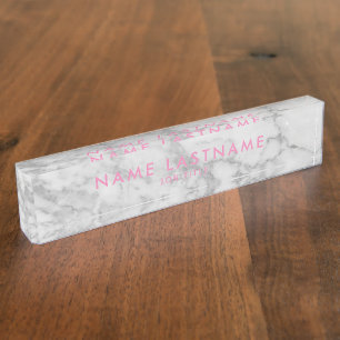 Wit Carrara Marmer Klassiek Modern Gepersonaliseer Naambordje