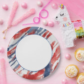 Wit Centrum met Abstract Waterverf Vlagpatroon Papieren Bordje (Feest)