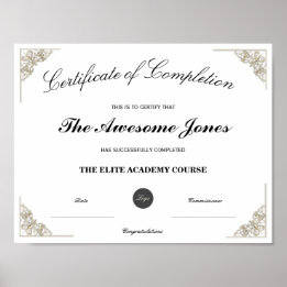 Wit Certificaat van Voltooiing Aangepast Logo Poster