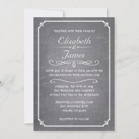 Wit- Chalkboard Wedding Invitations Kaart (Voorkant)