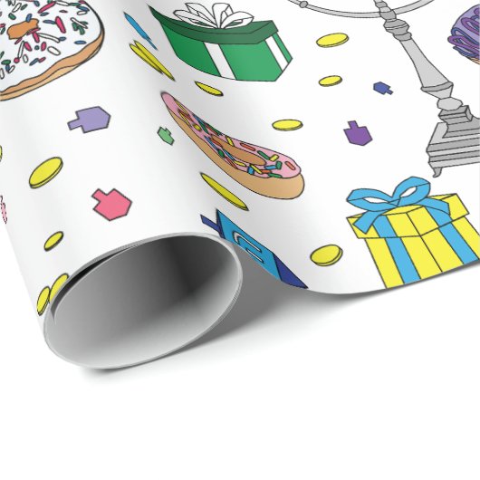 Wit Chanoeka Patroon Cadeaupapier (Rol Hoek)