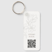 Wit | Chic Minimal Floral QR-code Sleutelhanger (Voorkant)