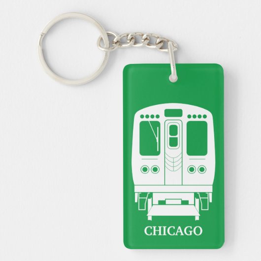 Wit Chicago "L" profiel op groene achtergrond Sleutelhanger (Voorkant)