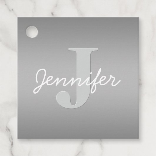 Wit Cursief & Grijs Monogram | Bewerkbare kleuren Bedankjes Labels (Voorkant)