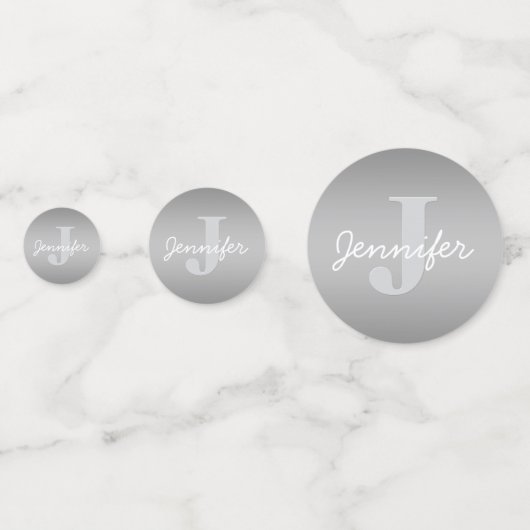 Wit Cursief & Grijs Monogram | Bewerkbare kleuren Confetti (Achterkanten)