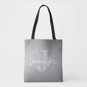 Wit Cursief & Grijs Monogram Bewerkbare kleuren Draagtas