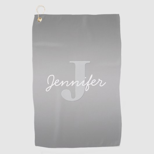 Wit Cursief & Grijs Monogram | Bewerkbare kleuren Golfhanddoek (Voorkant)