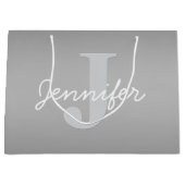 Wit Cursief & Grijs Monogram | Bewerkbare kleuren Groot Cadeauzakje (Voorkant)