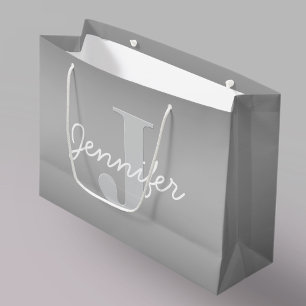 Wit Cursief & Grijs Monogram   Bewerkbare kleuren Groot Cadeauzakje