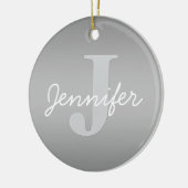 Wit Cursief & Grijs Monogram | Bewerkbare kleuren Keramisch Ornament (Links)
