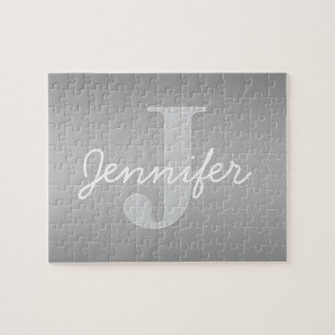Wit Cursief & Grijs Monogram   Bewerkbare kleuren Legpuzzel