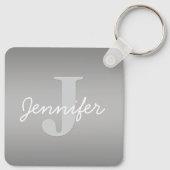Wit Cursief & Grijs Monogram | Bewerkbare kleuren Sleutelhanger (Achterkant)