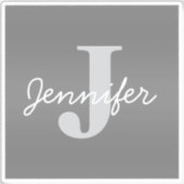 Wit Cursief & Grijs Monogram | Bewerkbare kleuren Sticker (Voorkant)