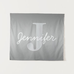 Wit Cursief & Grijs Monogram Bewerkbare kleuren Wandkleed
