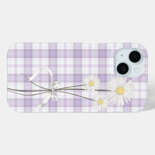 Wit Daisy boeket op Paarse plaid Case-Mate iPhone Case (Achterkant (horizontaal))