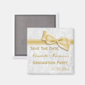 Wit Damask & Faux Bow Afstuderen Sla de datum op Magneet (Voorkant / Achterkant)