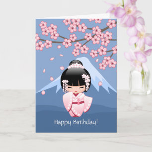 Wit Doll van Kokeshi van de Kimono - de Leuke Kaart