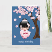 Wit Doll van Kokeshi van de Kimono - de Leuke Kaart (Voorkant)