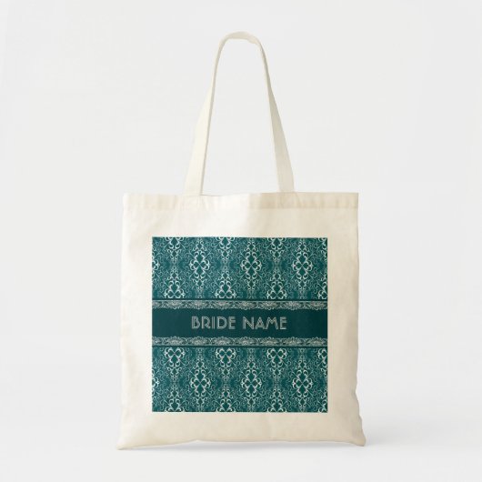 Wit & Donkergroen Damask Patroon-Aangepast Monogra Tote Bag (Voorkant)