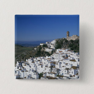 Wit dorp van Casares, Andalusië, Spanje 2 Vierkante Button 5,1 Cm