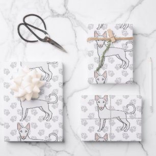 Wit Draadharig Ibizan Hound Cartoonhondpatroon Inpakpapier Vel