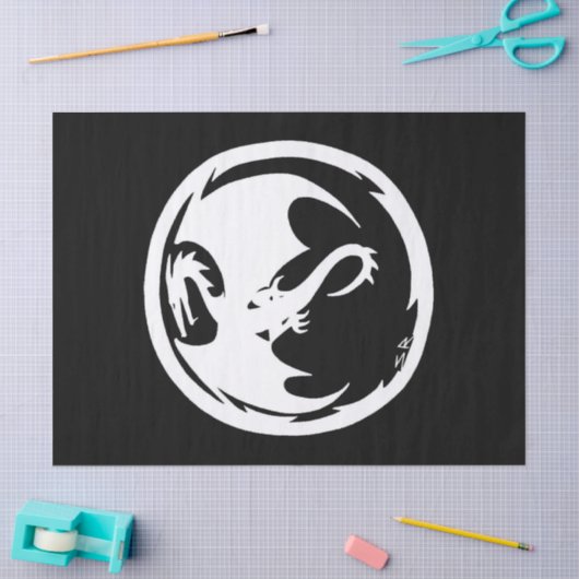 Wit Dragon zwart tissuepapier groot (Craft)